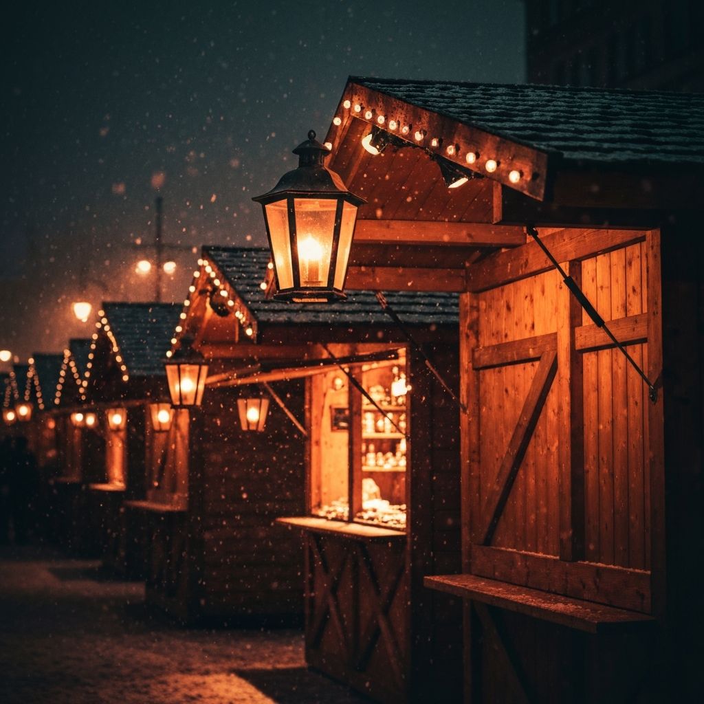 Dampfende Glühweinbecher auf einem deutschen Weihnachtsmarkt