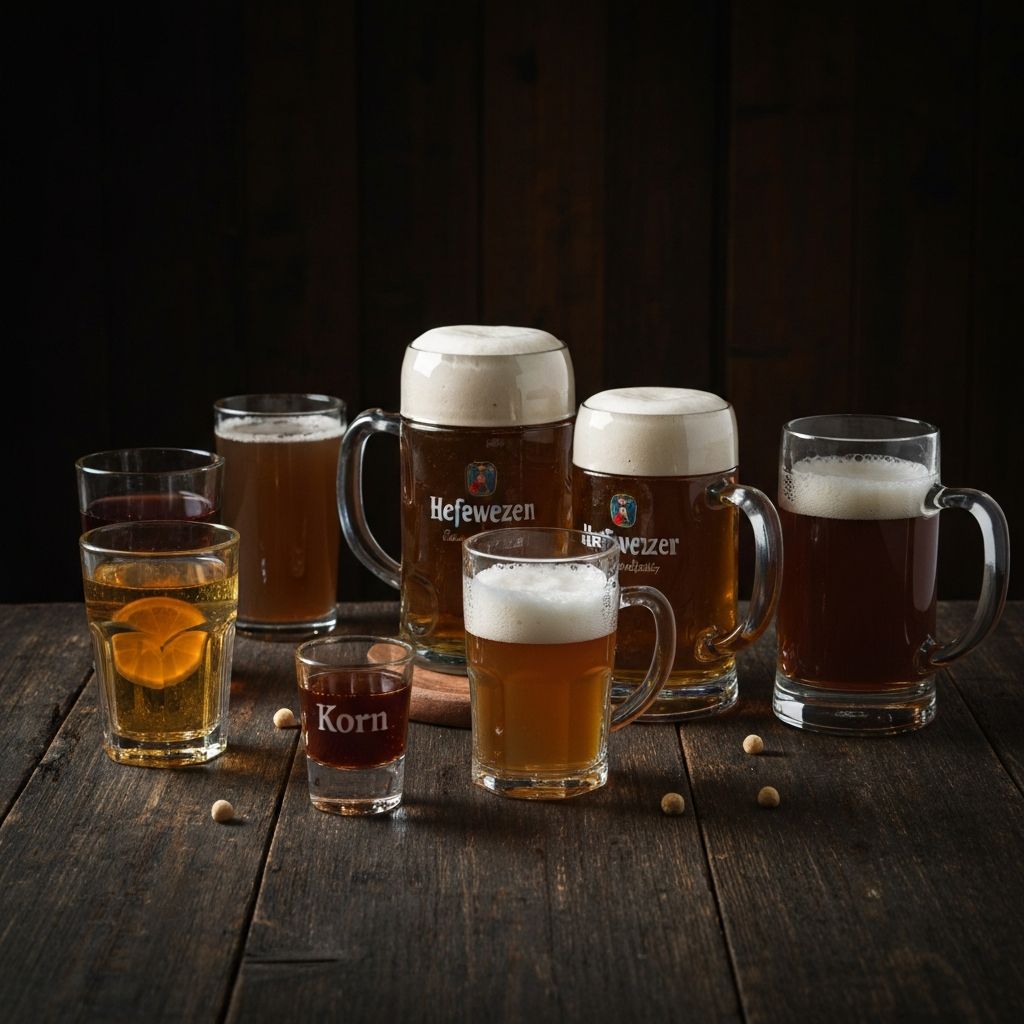 Traditionelle deutsche Getränke auf einem Holztisch